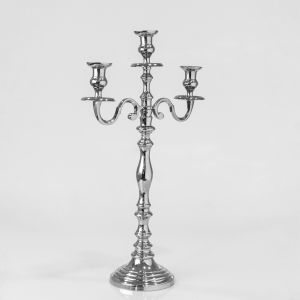 Candlestick with 3 positions, metallic, silver, 34X15X58CM