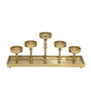 Candlestick with 5 positions, metallic, gold, 54X13.5X24.5CM