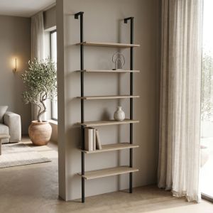 Стенна библиотека Dimmo sonoma-черен метал 60x20x180см