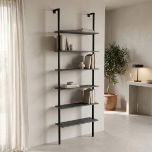Стенна библиотека Dimmo антрацитно-черна метална 60x20x180см