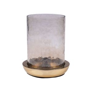 Glass candlestick with metal base, gold 19X19X25CM