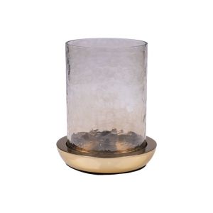 Glass candlestick with metal base, gold 16X16X22CM