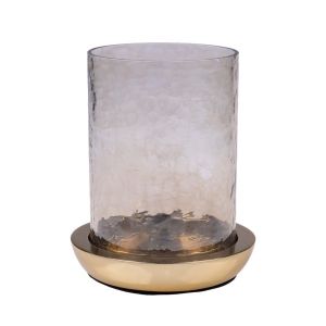 Glass candlestick with metal base, gold 25X25X30M