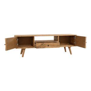 TV cabinet Firpo solid acacia wood in natural color 130x35x45cm