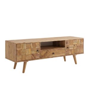 TV cabinet Firpo solid acacia wood in natural color 130x35x45cm