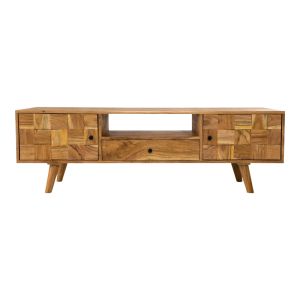 TV cabinet Firpo solid acacia wood in natural color 130x35x45cm