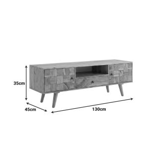 TV cabinet Firpo solid acacia wood in natural color 130x35x45cm