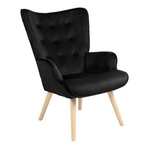Armchair Fluffy velvet fabric Black with natural color leg 75x69x96cm