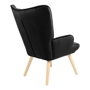 Armchair Fluffy velvet fabric Black with natural color leg 75x69x96cm