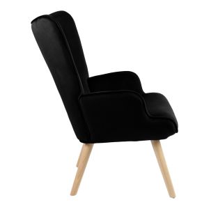 Armchair Fluffy velvet fabric Black with natural color leg 75x69x96cm