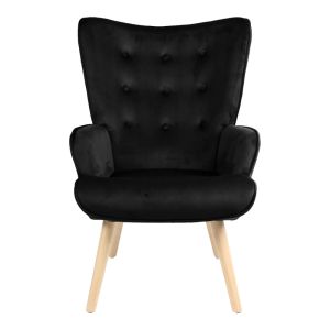 Armchair Fluffy velvet fabric Black with natural color leg 75x69x96cm