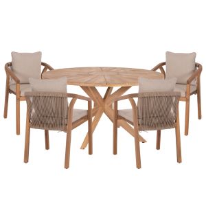 Градинска маса и столове 5ч. Corten HM10900.01 акациево дърво в натурален цвят-възглавници в бежово