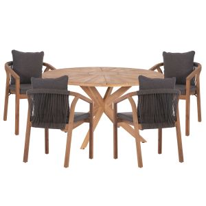 Градинска маса и столове 5ч. Corten HM10900.02 акациево дърво в натурален цвят-възглавници в сиво