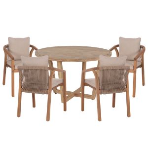 Градинска маса и столове 5ч. Paraiso HM10898.01 акациево дърво в натурален цвят-възглавници в бежово