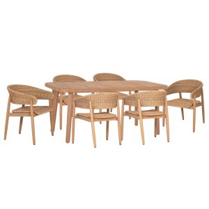 Garden table and chairs 7 pcs. Cort HM10908 acacia wood & rope in natural colors