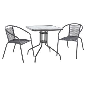Garden table and chairs set of 3 Figo HM10878.01 metal &amp; Pe rattan in gray