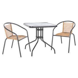 Garden table and chairs set of 3 Figo HM10878.02 metal in Grey-pe rattan in natural color