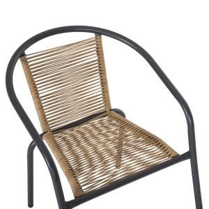 Garden table and chairs set of 3 Figo HM10878.02 metal in Grey-pe rattan in natural color