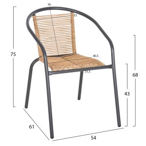 Garden table and chairs set of 3 Figo HM10878.02 metal in Grey-pe rattan in natural color