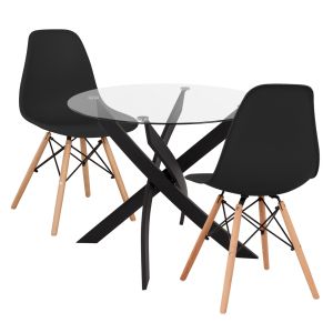 3-piece dining set Jafaru HM21382 round table and 2 dining chairs in black