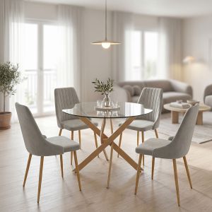 Azori Grey table and chairs set and Antoro glass table D100x75 cm, set of 5 pieces