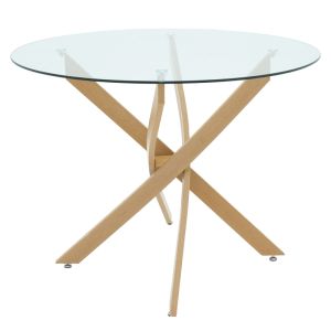 Noor Dusty Rose table and chairs set and Antoro glass table D100x75 cm, set of 5 pieces