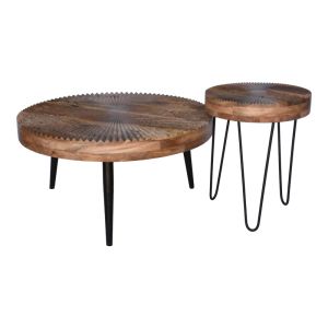 Set of 2 Lemia coffee tables made of natural mango wood and black metal legs