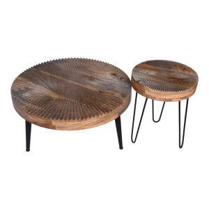 Set of 2 Lemia coffee tables made of natural mango wood and black metal legs