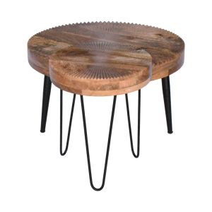 Set of 2 Lemia coffee tables made of natural mango wood and black metal legs