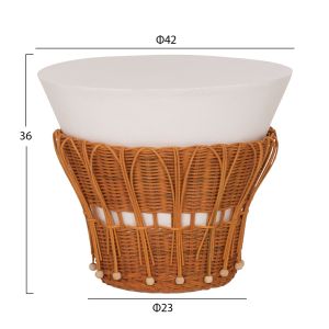 Set of 2 coffee tables Perral HM21138.02 fiber cement in white - natural rattan decoration