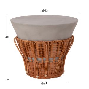 Set of 2 coffee tables Perral HM21138.03 fiber cement in gray - natural rattan decoration