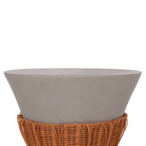 Set of 2 coffee tables Perral HM21138.03 fiber cement in gray - natural rattan decoration