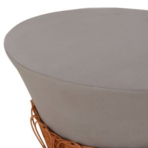Set of 2 coffee tables Perral HM21138.03 fiber cement in gray - natural rattan decoration