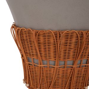 Set of 2 coffee tables Perral HM21138.03 fiber cement in gray - natural rattan decoration
