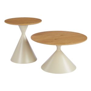 Coffee table set MISTRAL - 2, beige painted metal, natural MDF
