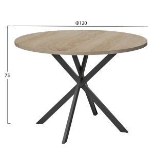 Round dining table Ariza HM18385.01 melamine in sonam color - black metal legs Φ120X75HСМ.