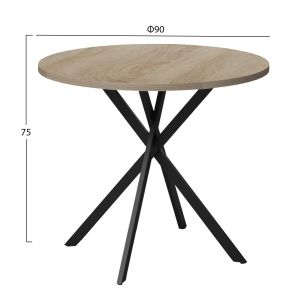 Round dining table Ariza HM18386.01 melamine in sonam color - black metal legs Φ90X75HСМ.