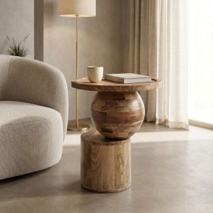 Side table Senby, walnut color, mango wood Φ40x50cm
