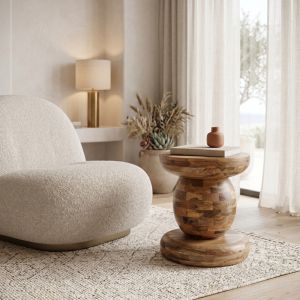 Side table Zanze walnut color, mango wood Φ40x50cm