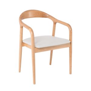 Dining chair SIMONE, natural wood, ecru polyurethane seat