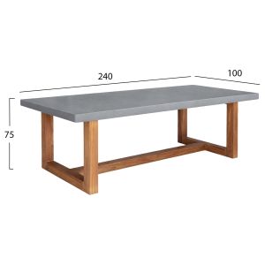 Dining table Astor HM6572.01 gray fiber cement top - acacia wood legs 240X100X75ВСМ