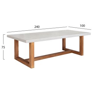 Dining table Astor HM6572.02 beige fiber cement top - acacia wood legs 240X100X75ВСМ