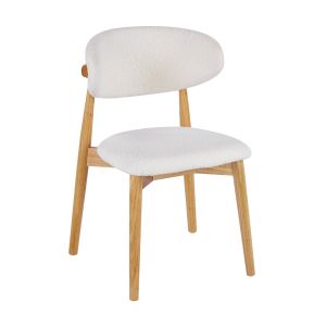 Dining chair ULTRA, natural wood, Teddy fabric white