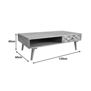 Coffee table Kaldio solid acacia wood in natural color 120x60x40cm