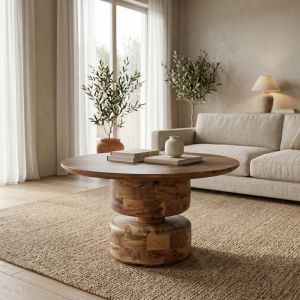 Perlon walnut-mango wood coffee table D80x45cm