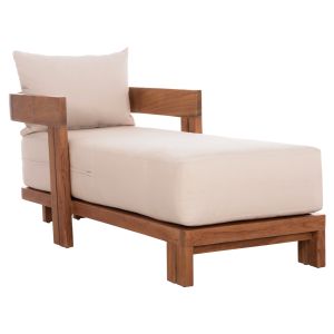 Chaise longue with cushions Kioto HM6385 teak wood in natural color 165X70X64HCM.