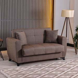 Modesto 2-seater sofa bed with storage, brown fabric, 153x84x86cm