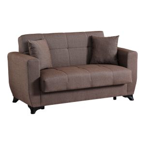Modesto 2-seater sofa bed with storage, brown fabric, 153x84x86cm