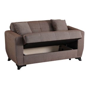Modesto 2-seater sofa bed with storage, brown fabric, 153x84x86cm