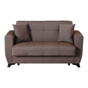 Modesto 2-seater sofa bed with storage, brown fabric, 153x84x86cm